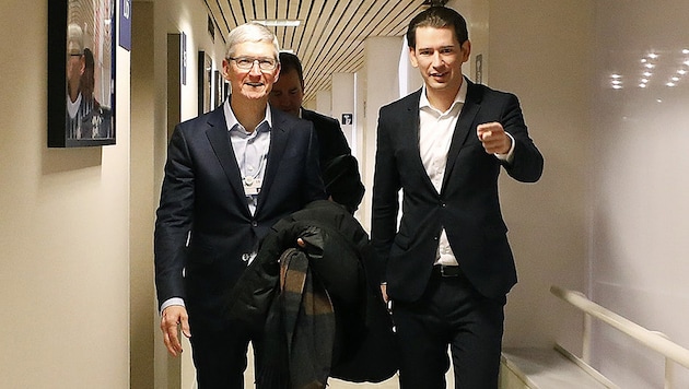 Bundeskanzler Sebastian Kurz mit Apple-Chef Tim Cook in Davos (Bild: BUNDESKANZLERAMT/DRAGAN TATIC)