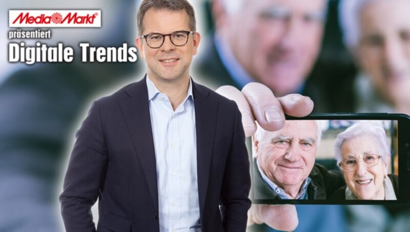 Oliver Klemm aus der MediaMarkt-Geschäftsführung ist begeistert von der Initiative fit4internet. (Bild: Mediamarkt, stock.adobe.com, krone.at-Grafik)