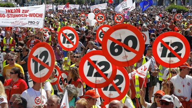 Der ÖGB mobilisierte im Juni 2018 sogar 100.000 Demonstranten gegen den Zwölf-Stunden-Tag. (Bild: Jöchl Martin)