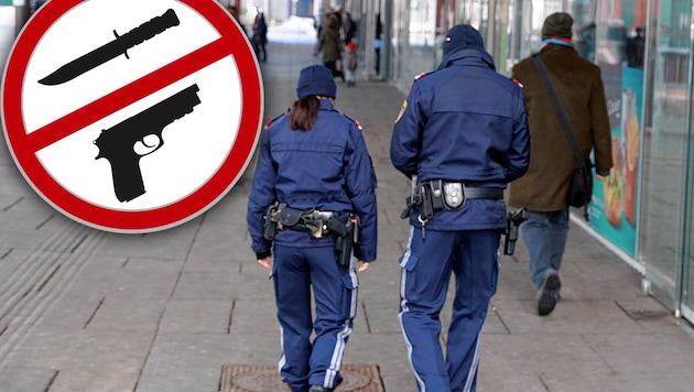 Viena también está a favor de las zonas de prohibición de armas e incluso es partidaria de una normativa para toda Austria. (Bild: Zwefo, stock.adobe.com, krone.at-Grafik)