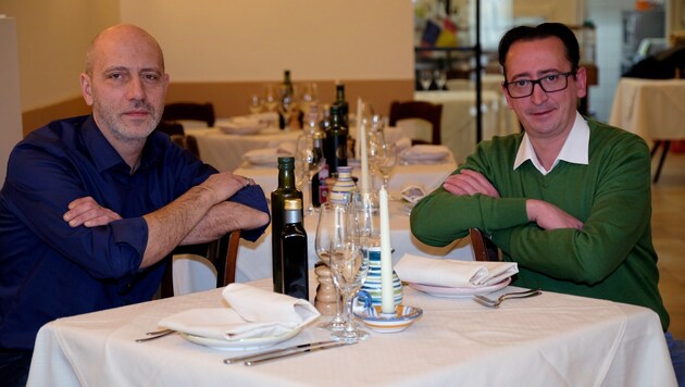 Der Tisch ist schon gedeckt: Mario Aiello (l.) und Angelantonio Pecchia im Terra Mia, das Dienstag eröffnet. (Bild: Horst Einöder)
