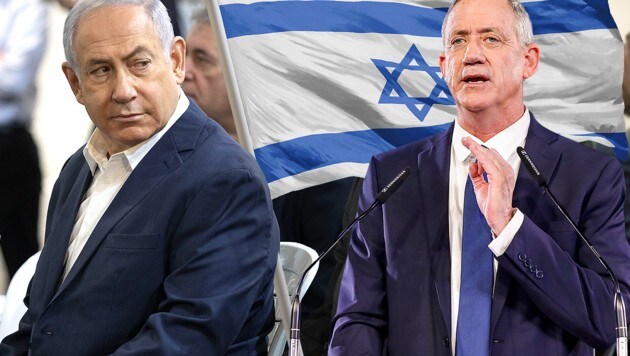 Benjamin Netanyahu (links), Benny Gantz (Bild: AFP, stock.adobe.com, krone.at-Grafik)