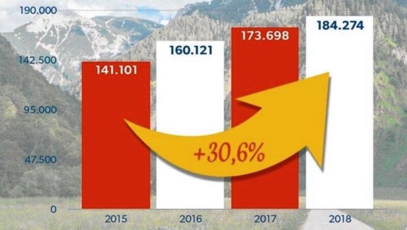 Grafik: Anzahl der Gäste aus Israel zu Besuch in Österreich (Bild: Statistik Austria, Krone Grafik,)