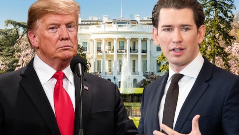 Bundeskanzler Sebastian Kurz muss sich in Sachen Medienpräsenz US-Präsident Donald Trump klar geschlagen geben. (Bild: stock.adobe.com, APA/AFP/POOL/Doug Mills, APA/GEORG HOCHMUTH)