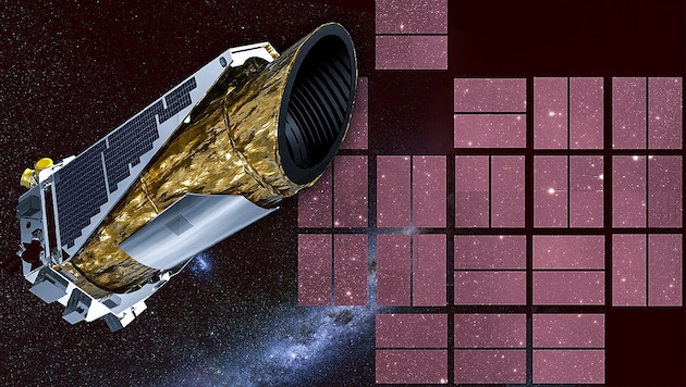 Das „Kepler“-Teleskop und das letzte von ihm gemachte Foto (Bild: NASA, krone.at-Grafik)