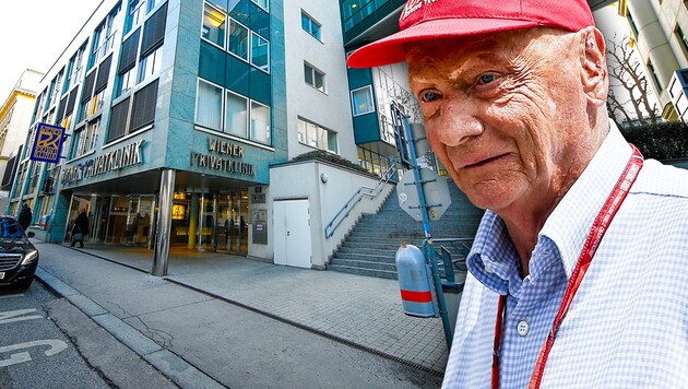 Niki Lauda hat sich zuletzt immer wieder in der Wiener Privatklinik neben dem AKH behandeln lassen. (Bild: APA/ERWIN SCHERIAU, Reinhard Holl, krone.at-Grafik)