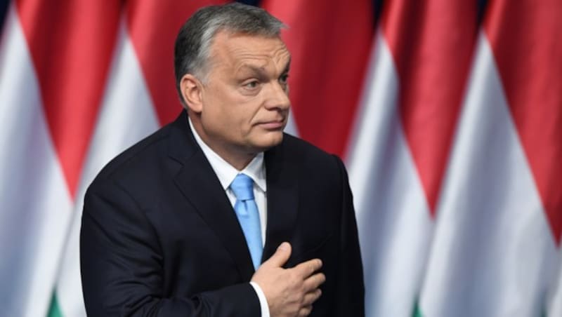 Ministerpräsident Viktor Orban während seiner Rede zur Lage der Nation (Bild: APA/AFP/ATTILA KISBENEDEK)