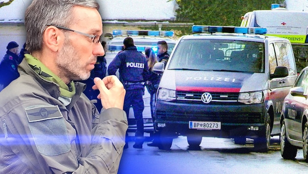 Innenminister Herbert Kickl (FPÖ) will härter gegen mutmaßliche Gefährder vorgehen. (Bild: APA/Maurice_Shourot, zVg, krone.at-Grafik)