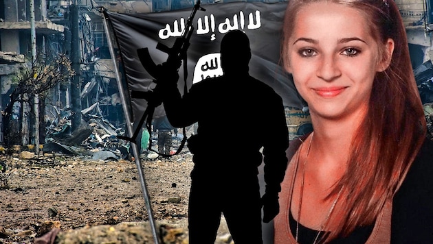 Das Wiener „Dschihad-Mädchen“ Samra K. soll totgeprügelt worden sein. (Bild: APA/AFP/George OURFALIAN, Interpol, stock.adobe.com, krone.at-Grafik)
