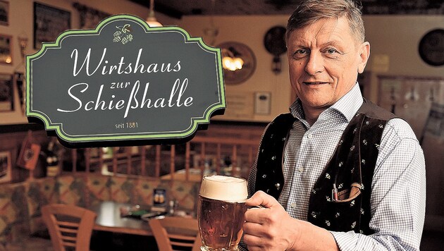 Am 28. März wird der gesellige Wirt Hubert Harrer in der Schießhalle das letzte Bier servieren. (Bild: Markus Wenzel)