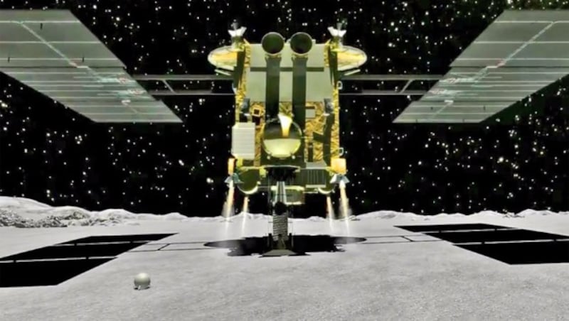 Der „Touchdown“ der Sonde „Hayabusa 2“ auf der Oberfläche von Ryugu (Illustration) (Bild: JAXA)