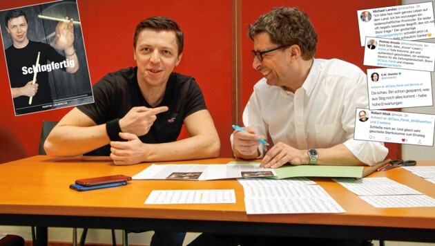 Musik-Weltstar Martin Grubinger mit Salzburg Krone-Chefredakteur Claus Pándi (Bild: Markus Tschepp)