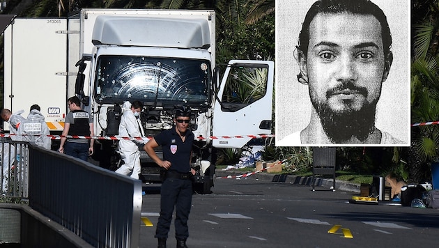 Der Freund und Helfer des Weihnachtsmarkt-Attentäters Anis Amri, der Tunesier Bilel Ben Ammar (kl. Bild), könnte nach einem Medienbericht am Terroranschlag von Nizza beteiligt gewesen sein. (Bild: Polizei, AFP, krone.at-Grafik)