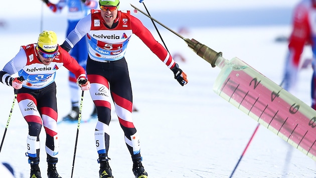 Die beiden ehemaligen Skilangläufer wurden bei der Heim-WM in Seefeld 2019 des Dopings überführt. (Bild: GEPA, APA/dpa/Patrick Seeger, krone.at-Grafik)