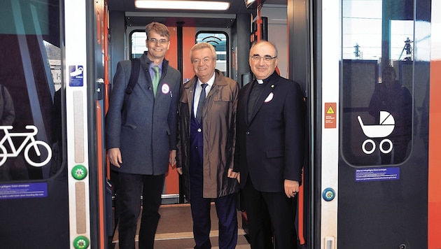 Wolfgang Rehner, Anton Lang und Wilhelm Krautwaschl stiegen am Mittwoch gemeinsam in die S-Bahn. (Bild: Traby Jakob)