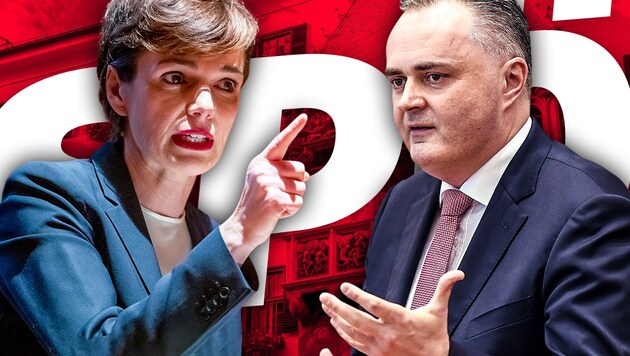 SPÖ-Bundesparteichefin Pamela Rendi-Wagner und der burgenländische Landeshauptmann Hans Peter Doskozil (SPÖ) können politisch nicht miteinander. (Bild: APA/EXPA/stock.adobe.com, krone.at-Grafik)