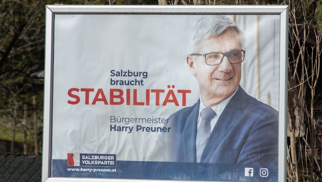 Staatsmännischer Slogan mit koalitionärem (?) Blick nach links: Harald Preuner liegt mit seiner VP und 32-34 %-Prognose Kopf an Kopf mit Auinger. (Bild: www.vogl-perspektivew.at)