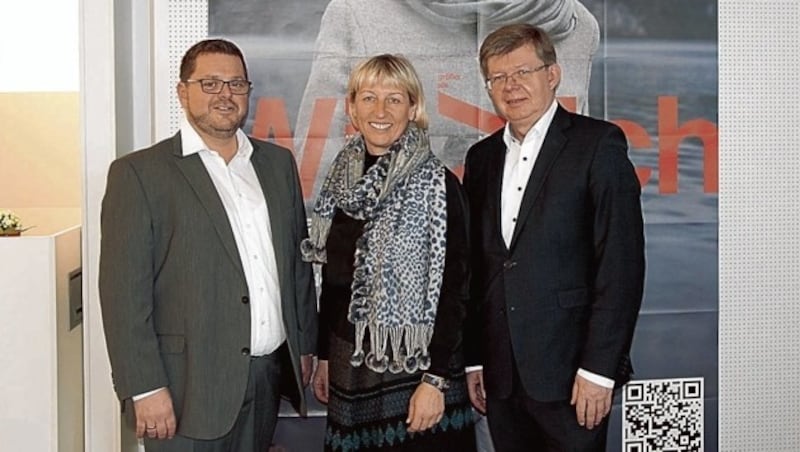 Georg Eichberger (Projektleiter der Caritas.Haussammlung), Kuratoriumsvorsitzende Kristina Edlinger-Ploder und Caritas-Direktor Herbert Beiglböck. (Bild: Caritas)