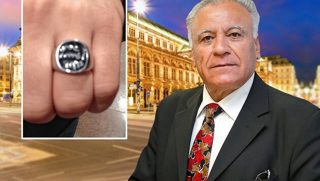 Terror-Experte und IBK-Präsident Amer Albayati identifizierte das bedrohliche Ring-Symbol. (Bild: zVg, Reinhard Holl, stock.adobe.com, krone.at-Grafik)
