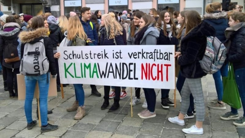 Schüler demonstrieren in Linz. (Bild: APA/HEINZ PETER ZIEGLER)