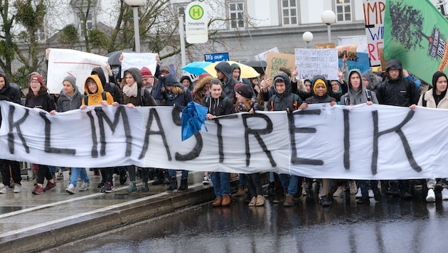 In Linz demonstrierten gestern mehr als 3000 junge Menschen für mehr Umweltschutz. (Bild: Horst Einöder)