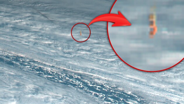 Satellitenfoto des über der Beringsee explodierten Meteoriten (Bild: Simon Proud/University of Oxford, krone.at-Grafik)