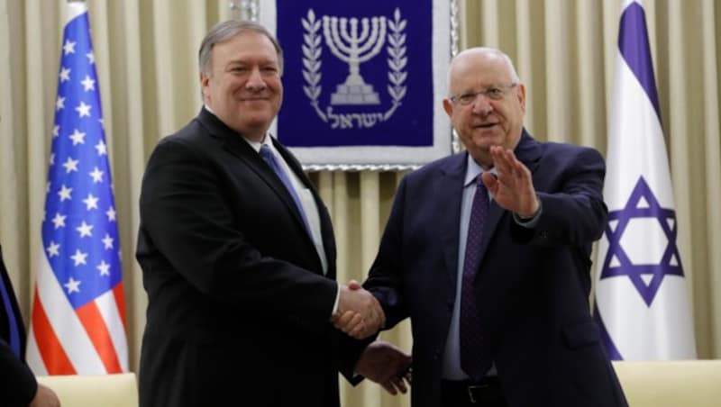 US-Außenminister Mike Pompeo und Israels Präsident Reuven Rivlin (Bild: AP)