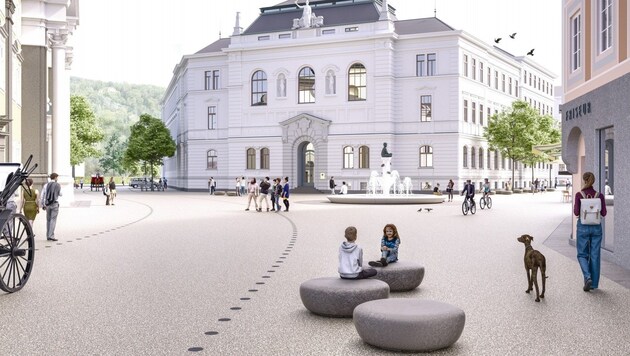 Visualisierung des zukünftigen Kajetanerplatzes in der Salzburger Altstadt (Bild: Stadt Salzburg)