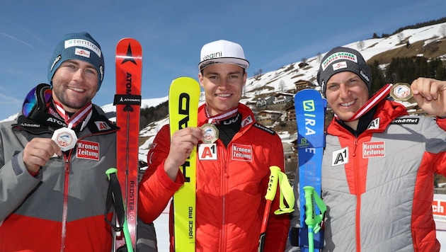 Herren-Podest: Sieger Krenn (Mitte), Köck (li.) und Striedinger (re.) (Bild: GEPA pictures/ Andreas Pranter)