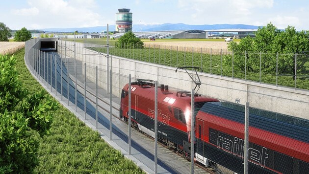 Kurz vor dem Flughafen Graz beginnt die neue Unterflurtrasse, bei Zettling geht es zurück ans Tageslicht. (Bild: ÖBB/3D-Schmiede)