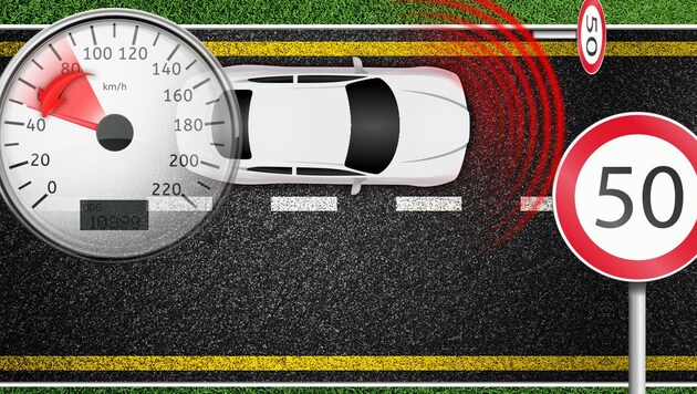 Keine Tempoverstöße mehr: Geschwindigkeitsbegrenzer sollen Autofahrer bald an die kurze Leine nehmen. (Bild: stock.adobe.com, krone.at-Grafik)