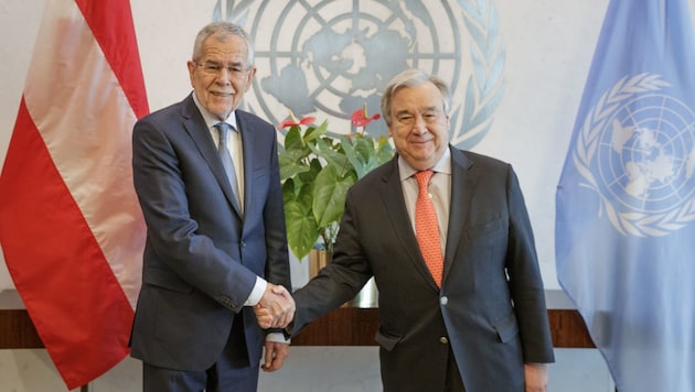 Bundespräsident Alexander Van der Bellen und UN-Generalsekretär Antonio Guterres (Bild: APA/BUNDESHEER/PETER LECHNER)