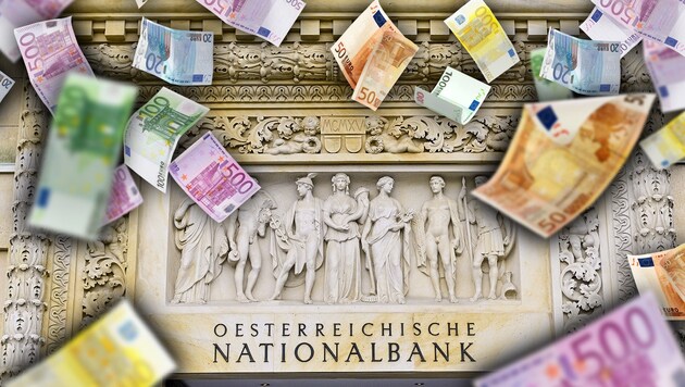 1300 Nationalbank-Pensionisten nach alter Rechtslage gibt es derzeit. Sie erhalten pro Jahr zusammen rund 100 Millionen Euro. (Bild: APA/HANS PUNZ, stock.adobe.com, krone.at-Grafik)