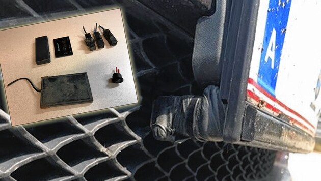Einen Lasblocker ähnlich diesem hatte der Kärntner in seinem BMW montiert gehabt. (Bild: Polizei/Krone Grafik)