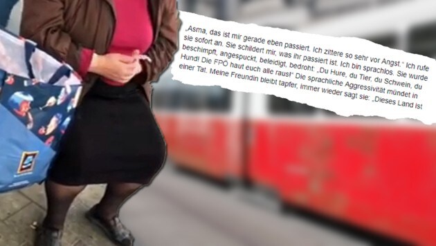Eine Dame (links) beflegelte eine junge Muslima an einer Straßenbahnstation mitten in Wien. (Bild: Screenshot facebook.com, Andi Schiel, krone.at-Grafik)