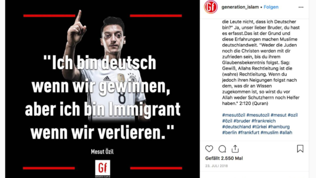 Debatte um Mesut Özil: Islamisten greifen Themen auf, die junge Menschen emotional bewegen. (Bild: Facebook, Generation Islam)