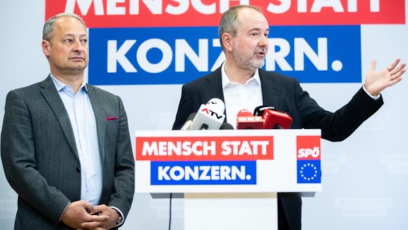 EU-Spitzenkandidat Andreas Schieder und SPÖ-Bundesgeschäftsführer Thomas Drozda (Bild: APA/GEORG HOCHMUTH)