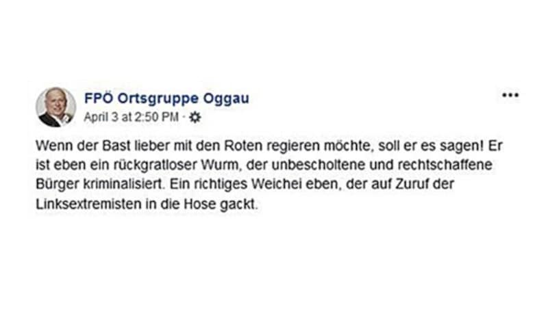 Das Posting der FPÖ-Ortsgruppe Oggau (Bild: facebook.com, krone.at-Grafik)