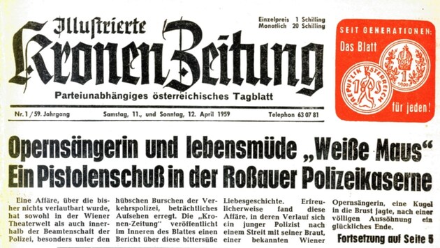 Die erste Ausgabe der am 11. April 1959 erschienenen „Neuen Kronen Zeitung“ (Bild: Kronen Zeitung)