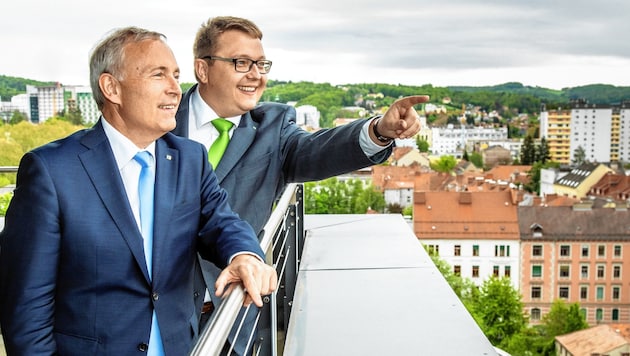 Die Energie-Steiermark-Vorstände Christian Purrer und Martin Graf (Bild: Stefan Friesinger)
