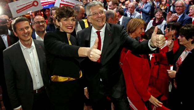 SPÖ-Parteichefin Pamela Rendi-Wagner und Landeshauptmann Peter Kaiser bei einer Veranstaltung im April 2019 (Bild: APA/GERT EGGENBERGER)