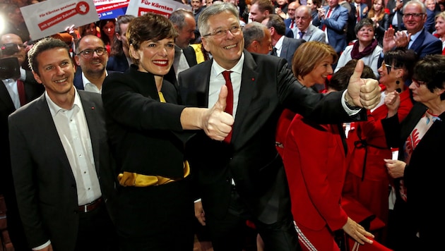 SPÖ-Parteichefin Pamela Rendi-Wagner und Landeshauptmann Peter Kaiser bei einer Veranstaltung im April 2019 (Bild: APA/GERT EGGENBERGER)