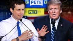 Der offen schwule Bürgermeister Pete Buttigieg will US-Präsident Donald Trump vom Thron stoßen. (Bild: AP, AFP, krone.at-Grafik)