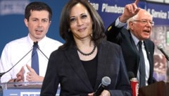 Buttigieg, Harris, Sanders (Bild: AP, APA/AFP/GETTY IMAGES, krone.at-Grafik)