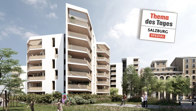 Das „Quartier Rauchmühle“ wird im Stadtteil Maxglan 220 neue Wohnungen bringen (Bild: Architekturbüro Helen & Hard)