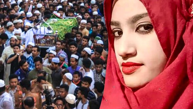 Der Fall der 19-jährigen Nusrat Jahan Rafi sorgt in ganz Bangladesch für Entsetzen. (Bild: twitter.com, zVg, krone.at-Grafik)