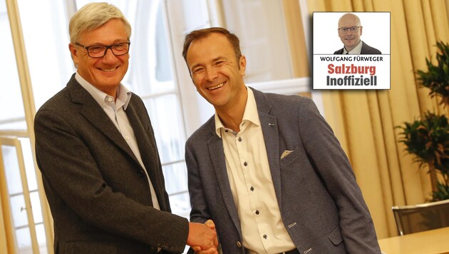 Stadtchef Harald Preuner (ÖVP) und sein Vize Bernhard Auinger (SPÖ) drücken ihren jeweiligen Gewerkschaftern die Daumen. (Bild: Markus Tschepp)