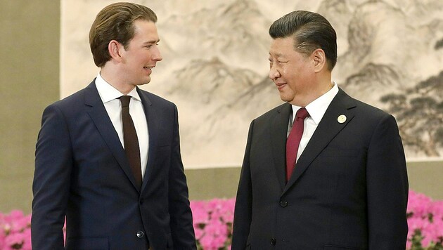 Bundeskanzler Sebastian Kurz mit Chinas Präsident Xi Jinping in Peking (Bild: BUNDESKANZLERAMT/DRAGAN TATIC)