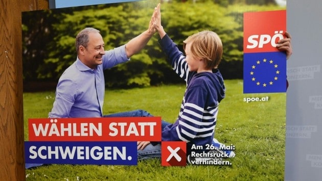Ein Wahlplakat der SPÖ zur bevorstehenden EU-Wahl (Bild: APA/HELMUT FOHRINGER)