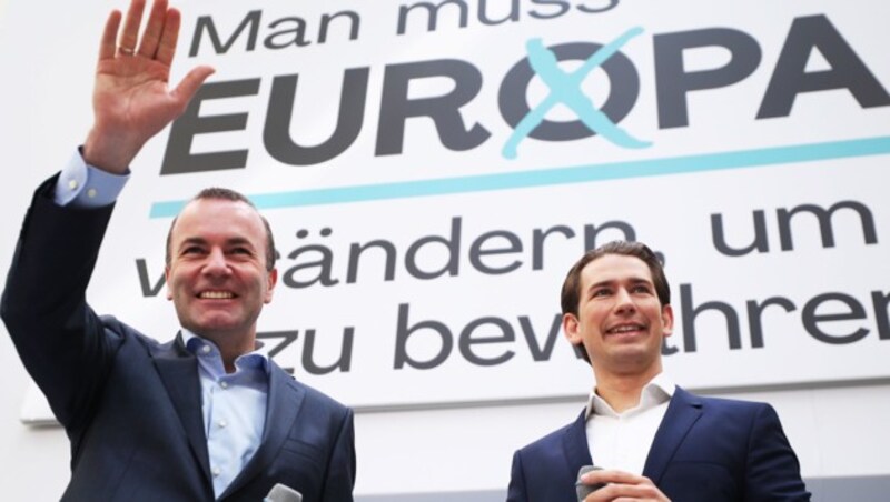 Bundeskanzler Sebastian Kurz und EVP-Spitzenkandidat Manfred Weber (li.) (Bild: APA/GEORG HOCHMUTH)